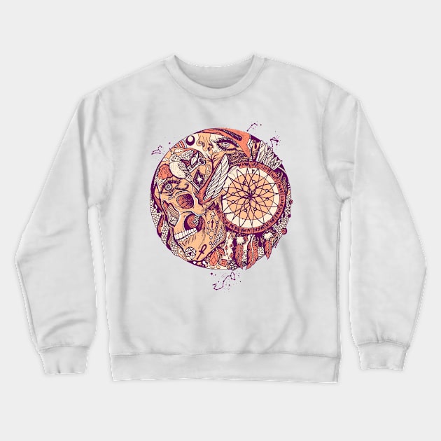 Peach Skull and Dreamcatcher Circle Crewneck Sweatshirt by kenallouis